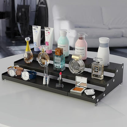 Expandable Spice Rack Storage organizer with 3-Tier step shelf for cabinet,seasoning racks organizion.Great for Kitchen countertop shelves,Pantry and more (1pack/Black)