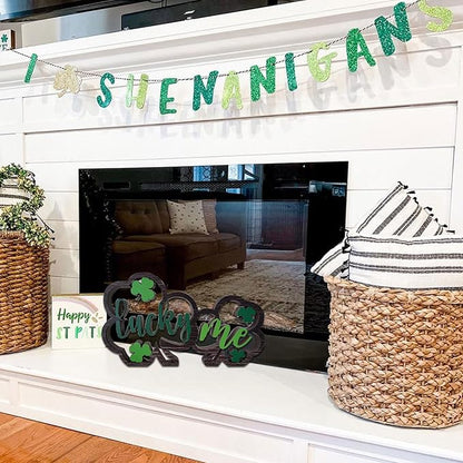 Wooden Shamrock Centerpiece Lucky Me Table Decorations St. Patrick's Day Tiered Tray Decor Farmhouse Home Office Coffee Bar Kitchen Table Decor