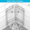 2 Tier Floor Standing Corner Shower Caddy Organizer Shelf with Hooks, Bathroom Shelves Stand Rack, Gray