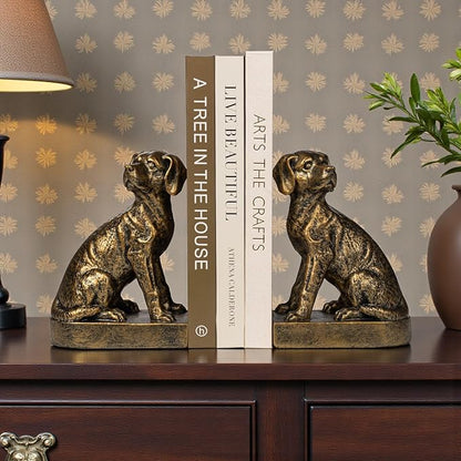 Decorative Bookends for Shelves, Dog Book Ends for Heavy Books, Labrador Retriever Statues Bookends for Heavy Books with Anti-Slip Base Book Holders for Home Office Decor (Gold)