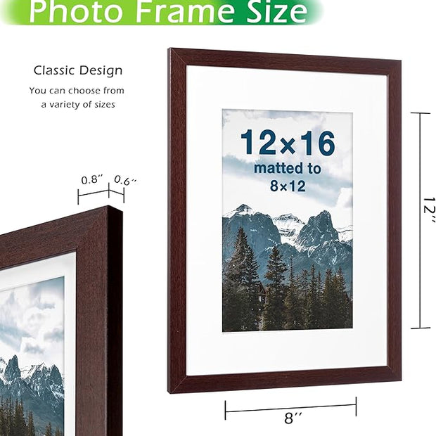 FrameWorks 2-Pack, 12x16 Matted to 8x12 Picture Frame, Mahogany – Classic Wooden Photo Frame with Tempered Glass, Modern Matte Finish for Prints, Posters, Certificates & Wall Decor – Gallery-Ready