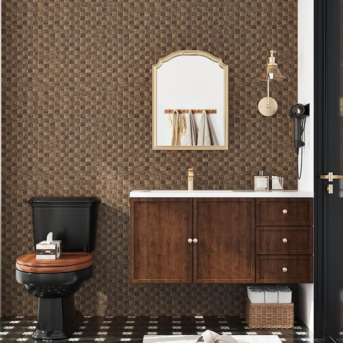 Dark Brown Rattan Wallpaper Peel and Stick Vintage Woven Contact Paper Vinyl Faux Cane Wallpaper Non-Textured Natural Rattan Contact Paper for Cabinets Shelf Liners Bathroom Walls 15.8" x 80"
