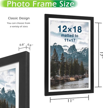 FrameWorks 12x18 mat to 11x17 Classic Wooden Picture Frames Tempered Glass/Black / 6-Pack