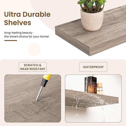 Marsmiles Square Floating Shelves for Wall, 10" W x 10" D x 1.25" H, 3 Packs Small Wall Mounted Engineered Wood Shelves with Invisible Brackets for Living Room, Bedroom, Bathroom, Kitchen Decor, Grey