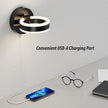 LED Wall Sconces with ON/Off Switch, Matte Black Rotatable Hardwired Wall Light Fixtures, Built in USB Charging Port, Modern Wall Decor for Bed Lighting.