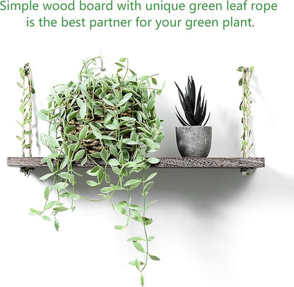 MITIME Leaf Rope Hanging Floating Shelves, Wall Swing Storage Shelf for Home Decor.17, 3-Pack (Retro Color)