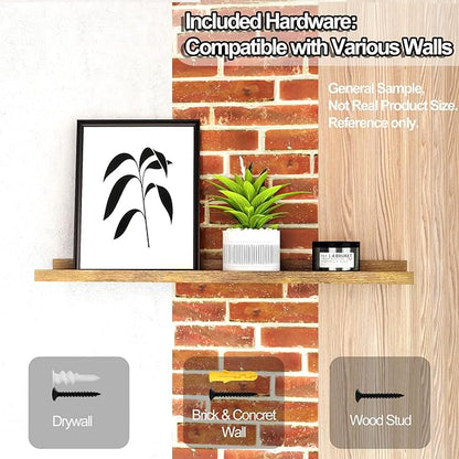 Floating Shelves for Wall Decor, Long Wall Mounted Storage Shelf for Bedroom, Living Room, Bathroom, Kitchen, Nursery, Rustic Display Picture Ledge Shelf with Lip Set of 2-24 Inches, Brown