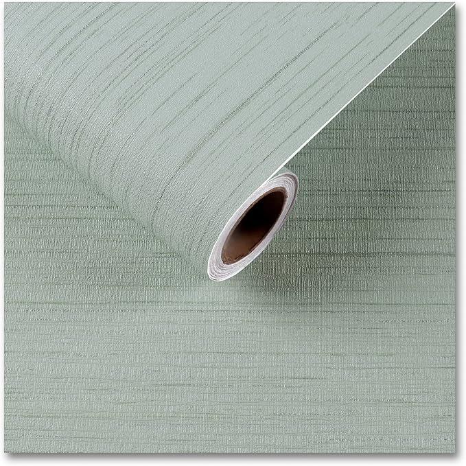 CRE8TIVE Large Size Mint Green Grasscloth Peel and Stick Wallpaper Textured 24"x354" Faux Grass Cloth Contact Paper Self Adhesive Removable Woven Fabric Green Wallpaper for Girls Bedroom Wall Decor