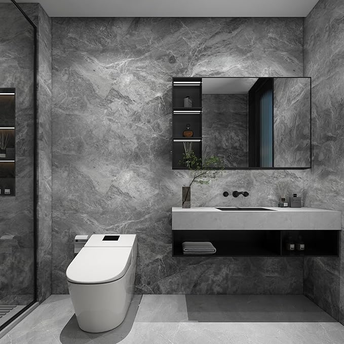TOTIO Gray Marble Contact Paper Textured Grey Granite Wallpaper Peel Stick Countertop Paper 32x78inch Removable Waterproof Adhesive Thick Matte Marble Look Wall Paper Roll Kitchen Table Vinyl Wrap