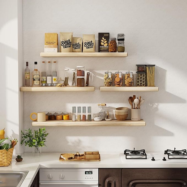 Axeman 30Inch Natural Wood Floating Shelves for Wall|Rustic Wooden Shelves for Bedroom Kitchen Bathroom|Storage Shelf with Invisible Bracket for Wall Mounted|Set of 1|Natural Color