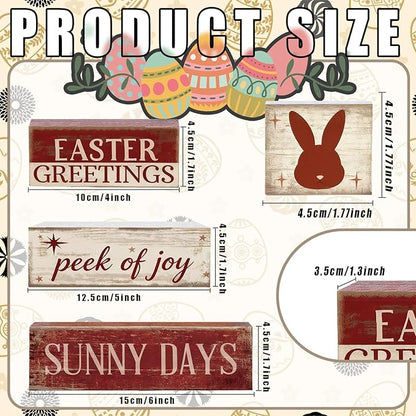 Easter Decorations - Easter Greetings Bunny Tiered Tray Decor - Wooden Easter Bunny Tabletop Sign - Rustic Farmhouse Spring Home Decor Indoor for Tiered Tray Shelf Mantel Entryway Coffee Table - Spring Home Decor for Living Room, Kitchen Counter