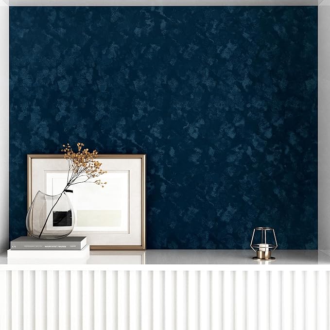 Wallercity Blue Velvet Fabric Wallpaper Peel and Stick Floral Blue Flocking Fabric Contact Paper for Walls Dresser Cabinets Self Adhesive Felt Wallpapers for Jewelry Box Shelf Backdrop 15.8''x78.7''