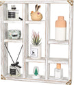 17.7x15.7-Inch Shadow Box Shelf 9-Slot Rustic Floating Shelves Larger Wall Mounted Shelf Lightweight Solid Wood Display Shelf Freestanding Farmhouse(9C-Rustic White)