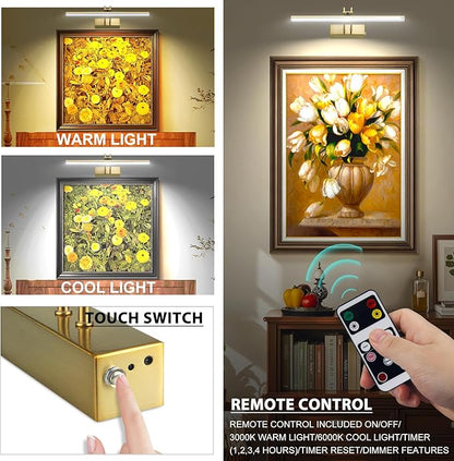 Picture Light,Picture Lights for Wall Cordless,16" Picture Lights with Timer and Dimmable,Battery Wall Lights for Display Gallery Painting Art Frame Portrait