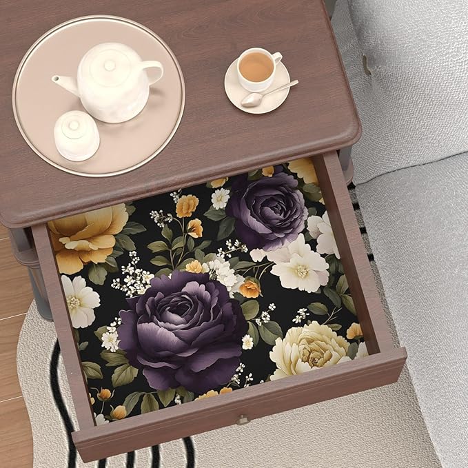 Floral Black Vintage Wallpaper Peel and Stick Dark Purple Beige Peony Contact Paper 17.5