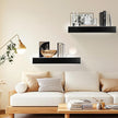 24 Inch Picture Ledge Shelf with Lip,Floating Shelves for Wall, Set of 2 Solid Pine Wood Shelves with Invisible Brackets, Wall Storage for Living Room, Bedroom, Kitchen, Bathroom(Black)