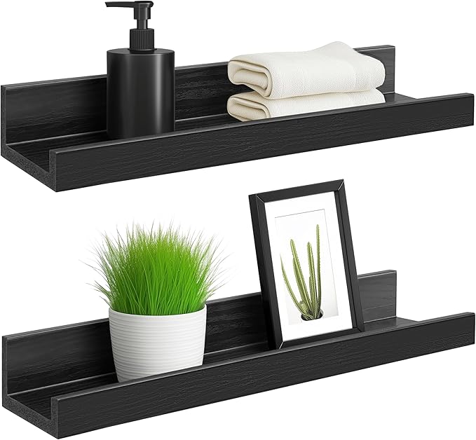 ZNZ Floating Wall Shelves for Home Decor, Durable PS Material Shelf, Strong One-Piece Design for Bedroom, Living Room, Office, Kitchen, Bathroom, Picture Ledge, Black