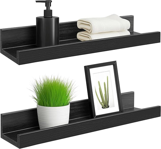ZNZ Floating Wall Shelves for Home Decor, Durable PS Material Shelf, Strong One-Piece Design for Bedroom, Living Room, Office, Kitchen, Bathroom, Picture Ledge, Black