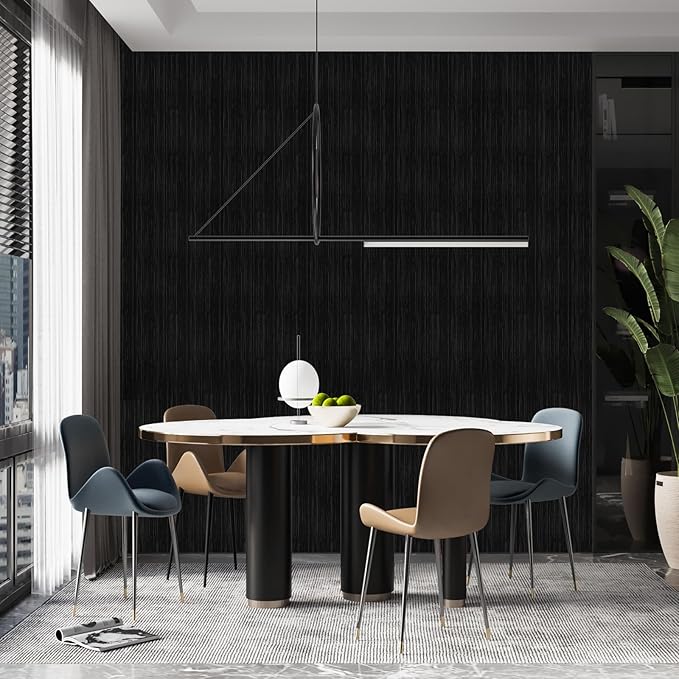 Black Grasscloth Peel and Stick Wallpaper Texture Contact Paper 15.7