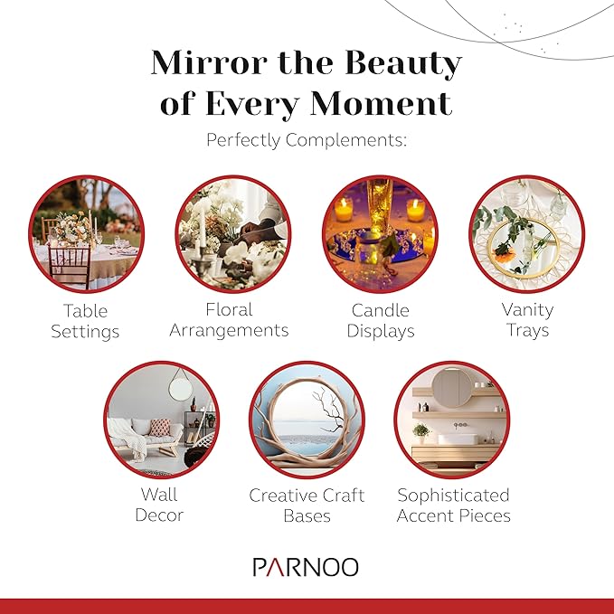 8 Inch Round Mirror Plate, Set of 12-1.5mm Thick Glass Plate Mirror Tiles w/Smooth Edges - Perfect Candle Wedding Centerpiece Table Decorations, Home Accent Wall Decor, & More - PARNOO
