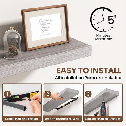 55 Inch Floating Shelves for Wall 1 Pack, 55" Wall Shelves for Books, Storage, Decor, Wall Mounted Floating Shelf with Invisible Brackets for Kitchen, Living Room, Gray