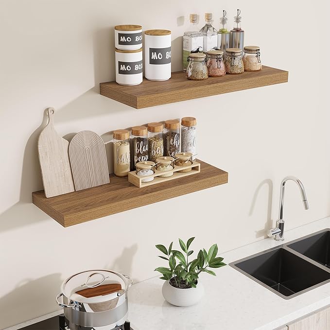 Dreamland 30 Inches Floating Shelves for Wall,8 Inch Deep Floating Shelves Set of 2, Large Display & Storage Shelf, Wall Shelf for Bathroom Bedroom Living Room Kitchen Office,Walnut