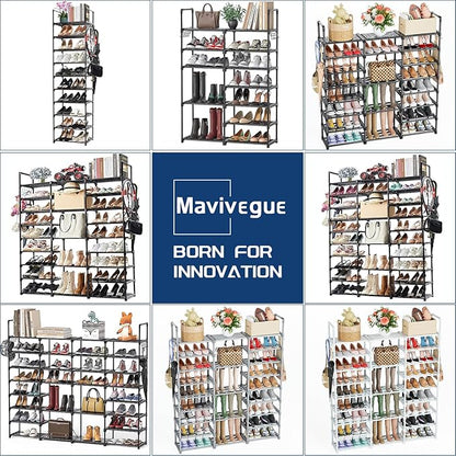 Mavivegue Extra Large Shoe Rack, 8 Tier 4 Rows 72-76 Pairs Big Tall Metal Shoe Shelf,Big Boot Rack Storage Organizer for Garage,Show Rack Shoe Holder Stand,Closet Rack Organizers and Storage
