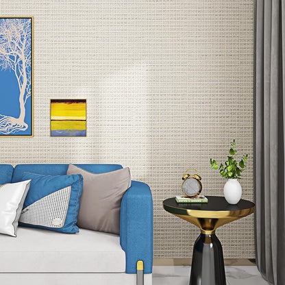FunStick 24"x394" Grasscloth Peel and Stick Wallpaper Textured Removable Beige Faux Grass Cloth Wallpaper Rolls for Room Walls Renter Friendly Rattan Fabric Wall Paper for Cubicle Beige Contact Paper