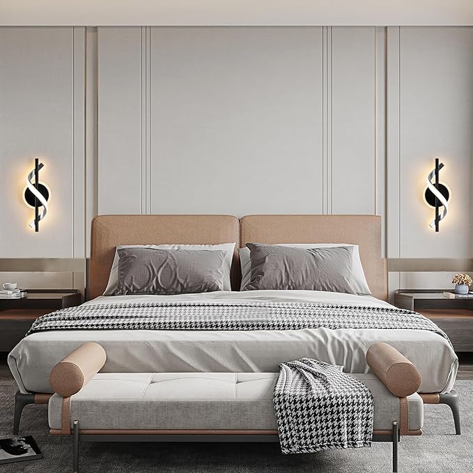LED Wall Sconces Indoor, 12W LED Wall Mount Lights, Modern Spiral Wall Lamp, 3000K Warm White LED Light Fixture for Stairs Living Room Bedroom Aisle Hallway (Warm White, Black)