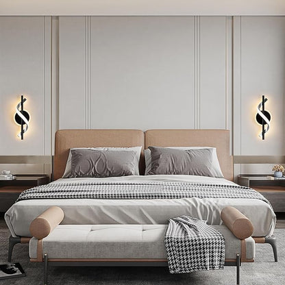 Black Wall Sconces Sets of 2, 12W Modern Spiral LED Wall Lamp, 3000K Warm White Wall Light Fixture for Stairs Living Room Bedroom Aisle Hallway