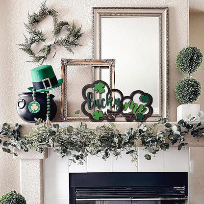 Wooden Shamrock Centerpiece Lucky Me Table Decorations St. Patrick's Day Tiered Tray Decor Farmhouse Home Office Coffee Bar Kitchen Table Decor