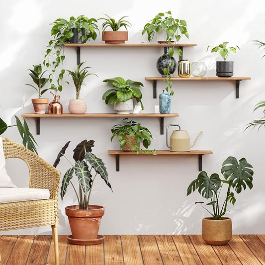 DINZI LVJ Long Wall Shelves, 31.5 Inch Wall Mounted Shelves Set of 2, Easy-to-Install, Wall Storage Ledges with Sturdy Metal Brackets for Living Room, Bathroom, Bedroom, Kitchen, Rustic Brown | Easy-to-Install, Wall Storage Ledges, Living Room, Bathroo...