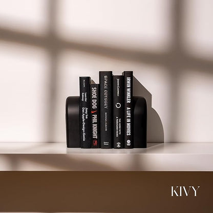 KIVY Concrete Book Ends for Shelves [Heavy Duty BOOKENDS] - Bookends Decorative for Heavy Books - Modern Trendy Book Ends - Book Stopper for Shelves - Book Holders for Shelves (White Bookends)