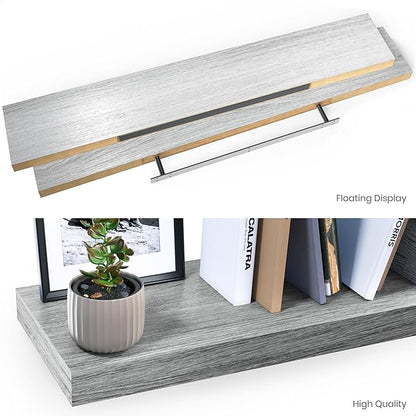 Ballucci Floating Shelves for Wall, 48" Wood Wall Shelf Set of 2, with Invisible Brackets for Bathroom, Living Room, Bedroom, Kitchen, Nursery, 8" Deep, Rustic Gray