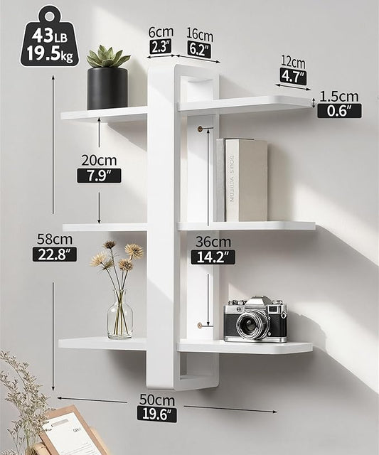 SUMGAR White Floating Shelves for Wall Mounted Shelving Unit All Pine Wood 3 Tier Large Shelf for Bedroom Living Room Office Bathroom Home Decoration Storage Plant Photo Display Modern 20in