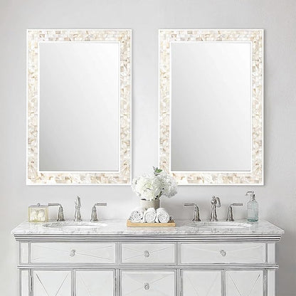 Tanmicoshomy Coastal Bathroom Mirror 24x36 Inch, Mother of PeB0FQ4SCCP3arl Inlay White Mirrors for Bathroom, Bedroom or Living Room
