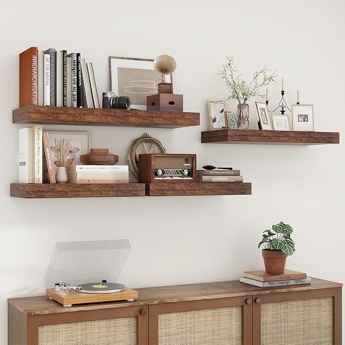 30 Inch Floating Shelves | 12 Inch Deep Brown Floating Shelves Set of 2 | 30