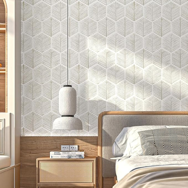 MelunMer Modern Peel and Stick Wallpaper Boho Contact Paper for Cabinets/Drawers 393In L 17.3In W Self Adhesive Removable Wallpaper for Bedroom/Bathroom Waterproof Geometric Contact Paper Beige/White