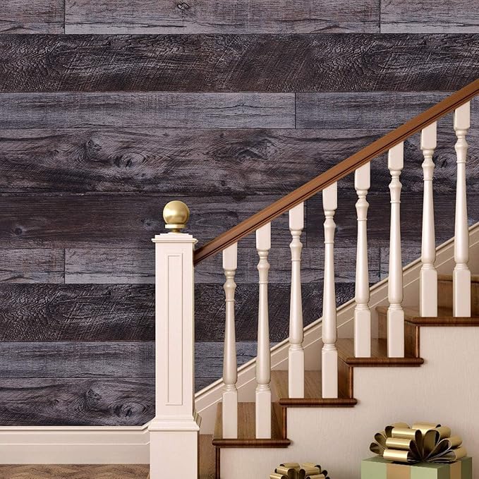 WENMER Grey Wood Peel and Stick Shiplap Self Adhesive Wallpaper - 17.71