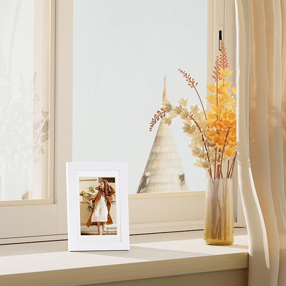 Vittanly 4x6 Picture Frame Set of 4, Display Pictures 3.5x5 with Mat or 4x6 without Mat, Engineered Wood with Shatter Resistant Plexiglass, Small Photo Frames for Wall or Tabletop Display, White