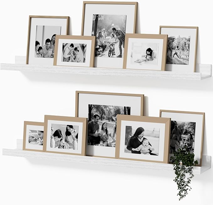 36inch Floating Picture Ledge Shelves 2-Pack, White Wall Mounted Shelves with Lip for Nursery, Kids Room, Living Room & Bedroom, Sturdy Floating Book Shelves for Photo Frames & Decor