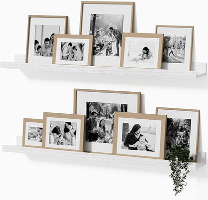 36inch Floating Picture Ledge Shelves 2-Pack, White Wall Mounted Shelves with Lip for Nursery, Kids Room, Living Room & Bedroom, Sturdy Floating Book Shelves for Photo Frames & Decor