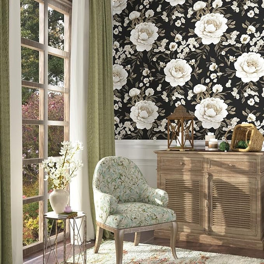 Boho Wallpaper Peel and Stick Dark Floral Wallpaper for Cabinet 17.5in x118in Vintage Contact Paper Waterproof Self Adhesive Modern Flowers Leaf Wall Paper for Room Walls Bathroom Decor