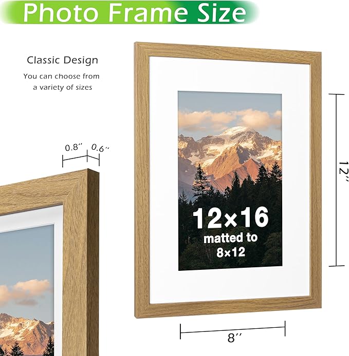 FrameWorks 2-Pack, 12x16 Matted to 8x12 Picture Frame, Golden Oak – Classic Wooden Photo Frame with Tempered Glass, Modern Matte Finish for Prints, Posters, Certificates & Wall Decor – Gallery-Ready