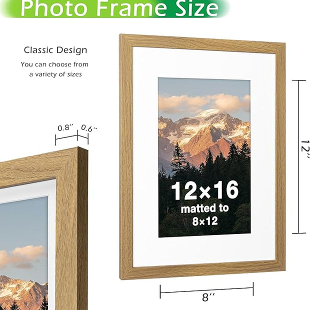 FrameWorks 2-Pack, 12x16 Matted to 8x12 Picture Frame, Golden Oak – Classic Wooden Photo Frame with Tempered Glass, Modern Matte Finish for Prints, Posters, Certificates & Wall Decor – Gallery-Ready