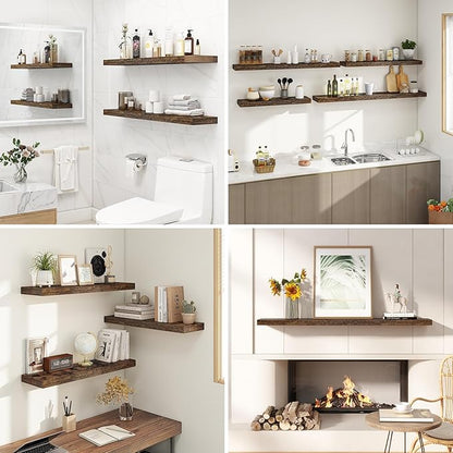 Dreamland 32 Inches Floating Shelves for Wall, 9.3" Deep Long Floating Shelves Set of 2, Large Display & Storage Shelf, Wall Shelf for Bathroom Bedroom Living Room Kitchen Office, Rustic Brown