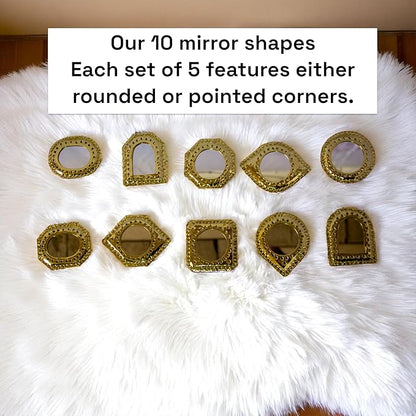 Set of 5 Small Decorative Wall Mirrors – Gold Brass Handmade Mirror Set | Octagon, Arched, Horizontal Oval, Square and Diamond Shapes | Living Room, Bedroom, Home Wall Hanging Mirrors Decor