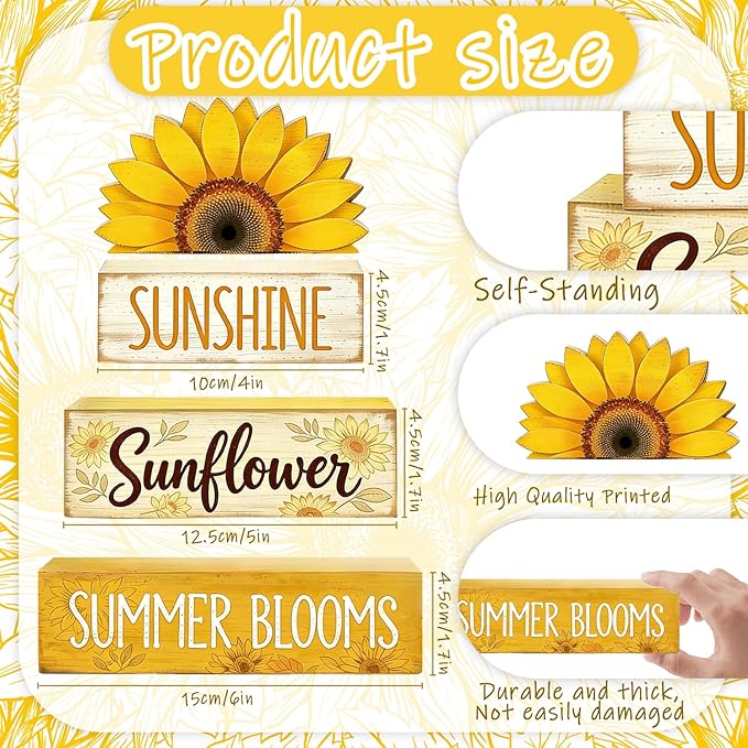 4 Pcs Sunflower Decor Faux Book Stack Blocks Farmhouse Tiered Tray Decor Summer Decorations for Home Kitchen Table Rustic Sunflower Kitchen Decor