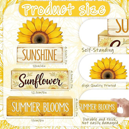 4 Pcs Sunflower Decor Faux Book Stack Blocks Farmhouse Tiered Tray Decor Summer Decorations for Home Kitchen Table Rustic Sunflower Kitchen Decor