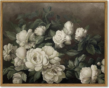 SHENIFY Vintage Landscape Framed Canvas Wall Art Rose Flower Classic Wall Prints Modern Kitchen Bathroom Office Decor - 11x14in Natural Framed